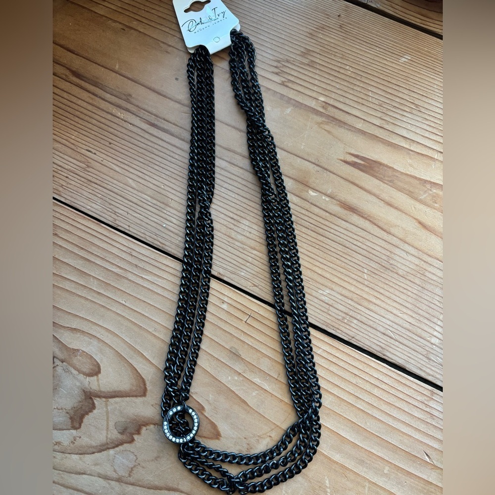 Oak & Ivy Black Layered Chain Necklace NWT